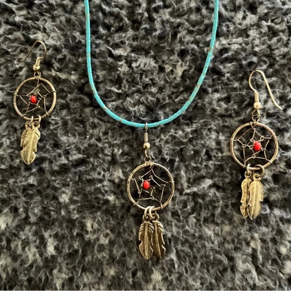 Vintage Necklace earrings set Dream Catcher